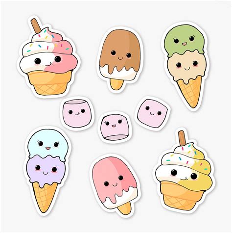 Cute Ice Cream Vinyl Stickers Pack Of Kawaii Stickers Etsy Uk