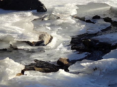 Water Running Under Melting Ice On Stream Picture Free Photograph