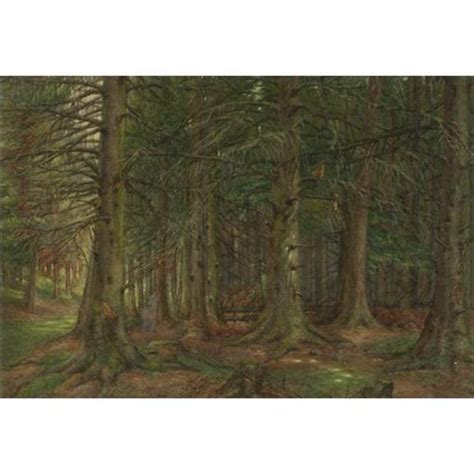 Antique Watercolor Painting Deep Forest Scene