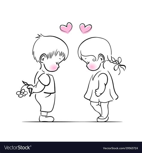 Hand Drawn Little Boy And Girl Romantic Illustration For Valentine Day