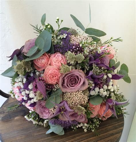 Gorgeous Bridal Bouquet Mixed Flowers And Textures Mauve Purple