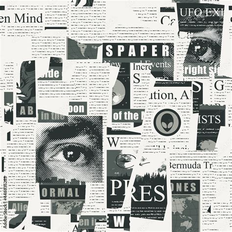 Abstract Seamless Pattern With A Collage Of Magazine And Newspaper Clippings Black And White