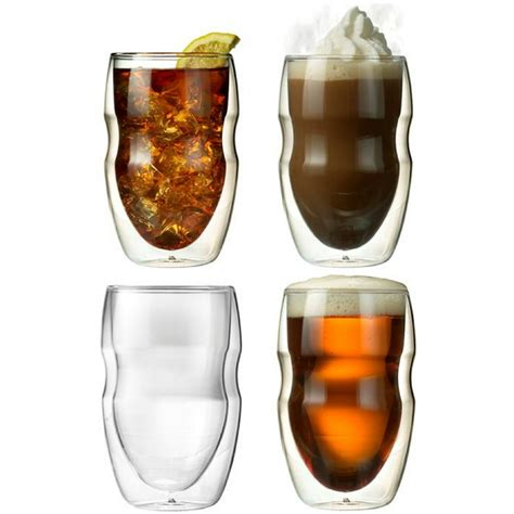 Serafino Double Wall 12 Oz Beverage And Coffee Glasses Set Of 4