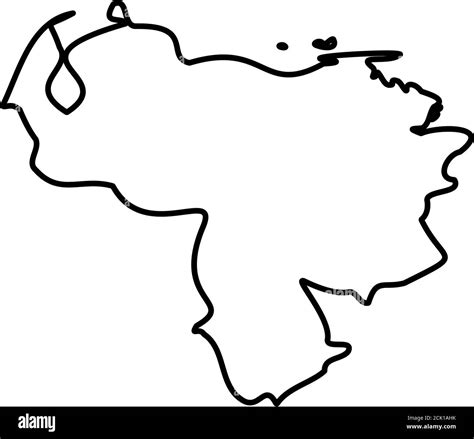 Venezuela Solid Black Outline Border Map Of Country Area Simple Flat
