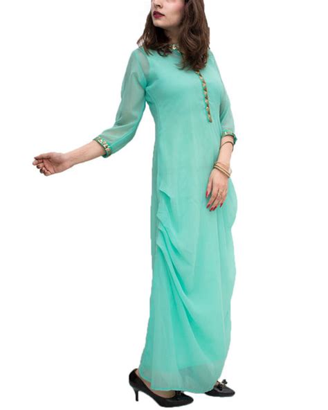 Sea Green Drape Dress By Pinaki The Secret Label