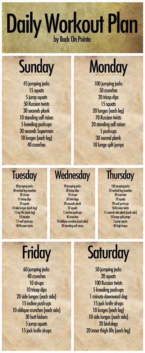 Daily Workout Plan By Back On Pointe Daily Workout Plan