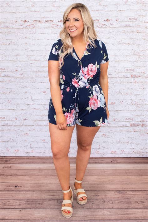 Fallen For You Romper Navy Summer Romper Outfit Beach Outfits Women Plus Size Plus Size