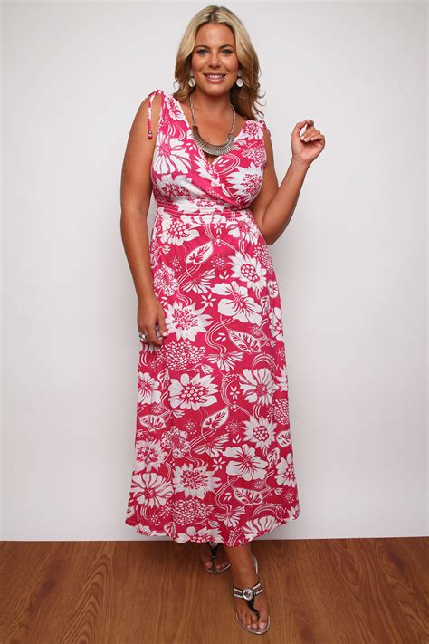 Pink And White Tropical Floral Print Sun Dress Plus Size 1618202224