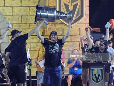 Mark Stone Of The Vegas Golden Knights Is Sprayed With Alcohol By