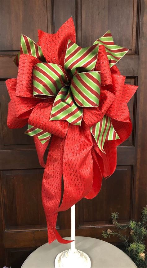 Tree Topper Bow Red And Green Whimsical Christmas Wreath Bow Etsy In
