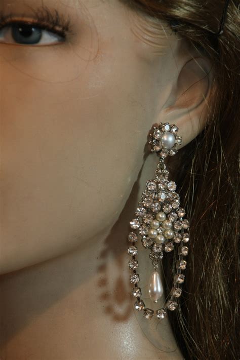 Chandelier Bridal Earringswedding Earrings Pearl Etsy