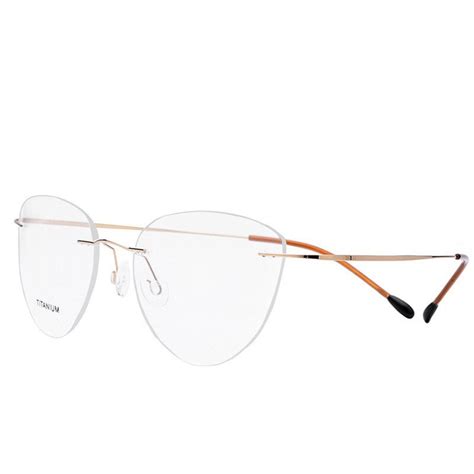 Cubojue Cat Eye Titanium Glasses Women Rimless Eyeglasses Frames Woman