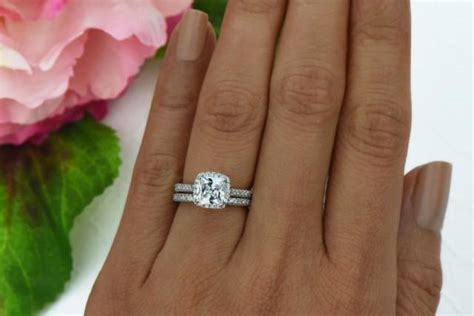 Ctw Princess Cut Bridal Set Classic Halo Wedding Ring Man Made