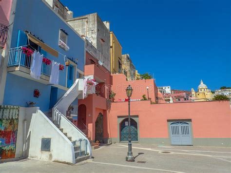 Beautiful Multicoloured Houses Of Procida Mediterranean Island Italy