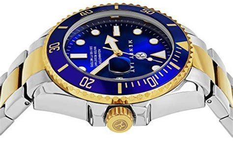 Henry Jay Mens 23k Gold Plated Two Tone Stainless Steel”specialty Aquamaster” Professional Dive