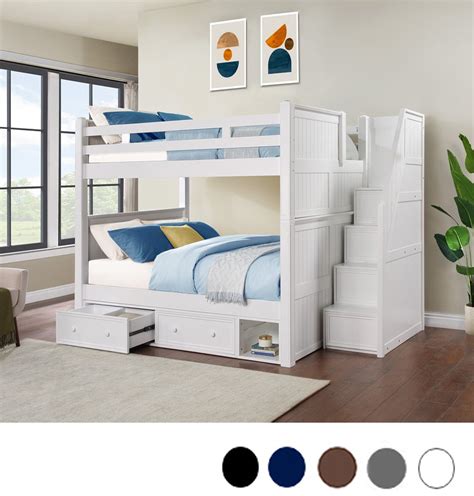 Queen Bunk Bed With Stairs Trundle Storage Drawers