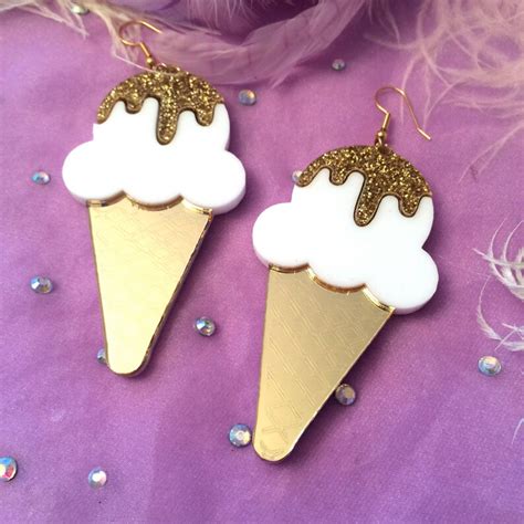 Glitter Dipped Ice Cream Cone Earrings Laser Cut Acrylic Etsy