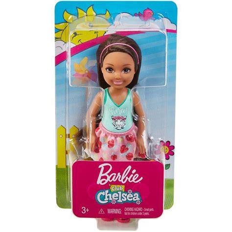 Barbie Club Chelsea Doll 6 Inch Brunette Wearing Fierce Tiger Graphic