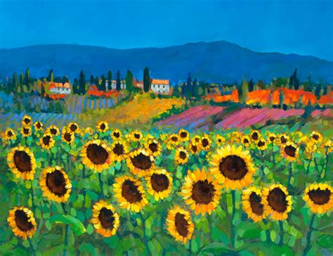 Painting Print Of A Field Of Yellow Sunflowers In Tuscany Italy