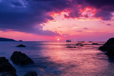 Colorful Dramatic Sky And Seascape Scenery Of Nature In Evening Stock