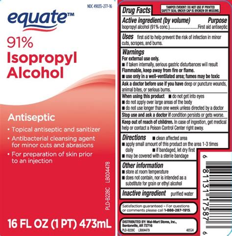 Isopropyl Alcohol 91 Percent Liquid Equate Wal Mart Stores Inc