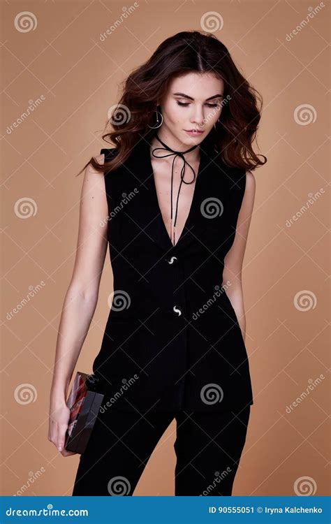 beautiful pretty girl wear black suit jacket and pants stock image image of clothes accessory