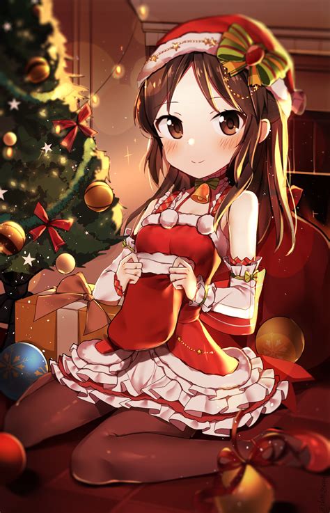 Brown Hair Anime Girl Christmas Outfit Anime Wallpaper Hd