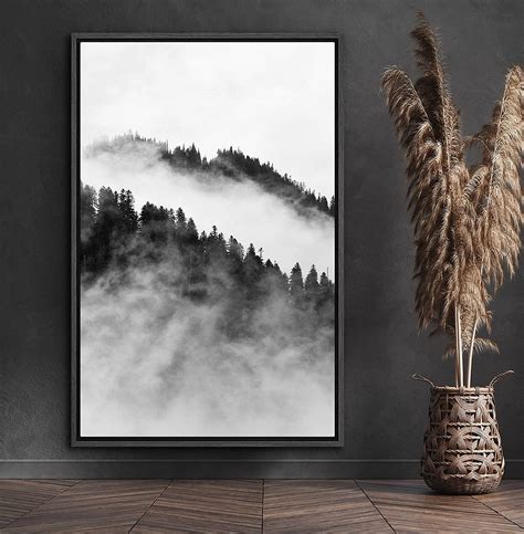 Pixonsign Framed Canvas Print Wall Art Mist Between Mountain Peaks