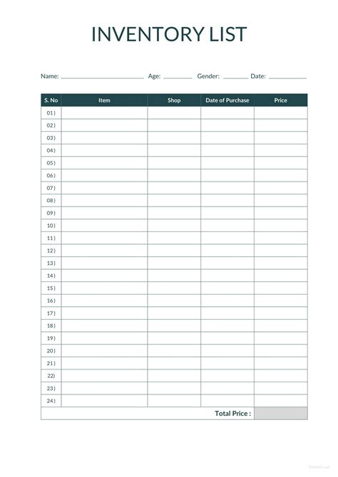 Inventory Checklist Template Doctemplates Ariaja Com
