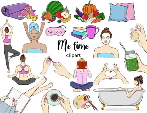 Me Time Self Care Clipart Wellness Take Care Of Your Mind Etsy