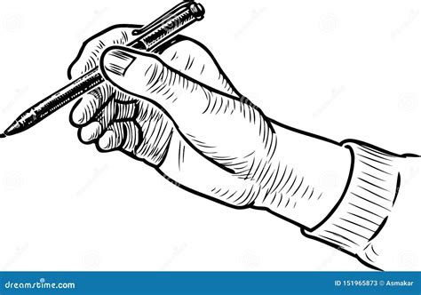 A Sketch Of A Human Hand Holding A Pen Stock Vector Illustration Of