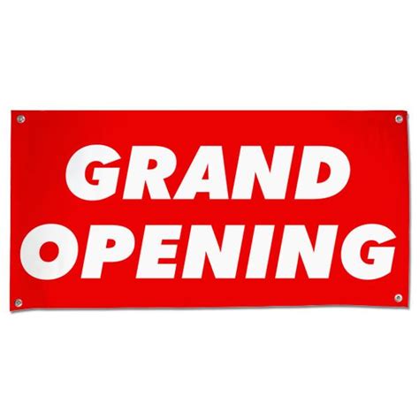 Bright Red Grand Opening Banner With White Italic Font Grand Opening