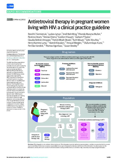Pdf Antiretroviral Therapy In Pregnant Women Living With Hiv A Clinical Practice Guideline
