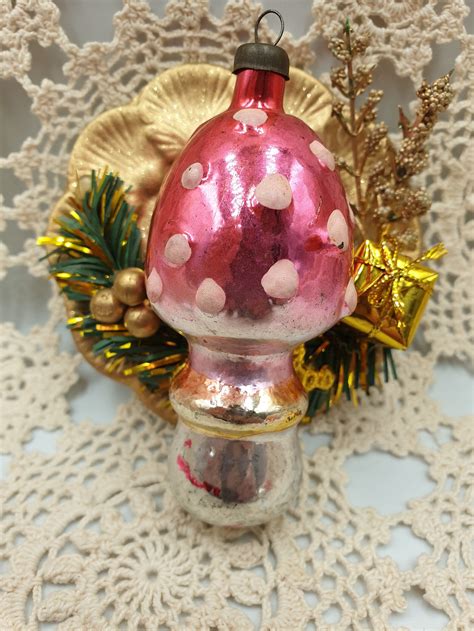 Vintage Glass mushroom Christmas ornament woodland forest  Etsy