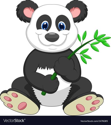 Giant Panda Cartoon Eating Bamboo Vector Image On Vectorstock Cute