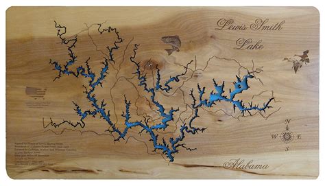 Lewis Smith Lake Alabama Wooden Laser Engraved Lake Map Wall Etsy