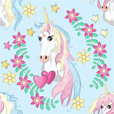 Cute Unicorn Princess Concept Girl Beauty Seamless Pattern Cartoon
