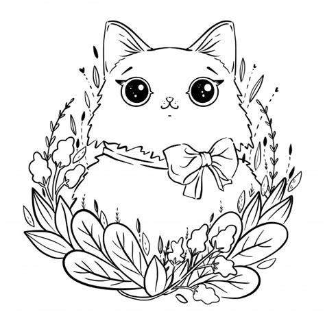 Pull out all of your colors and color the. Coloring page with cartoon fluffy cat with flowers and bow ...