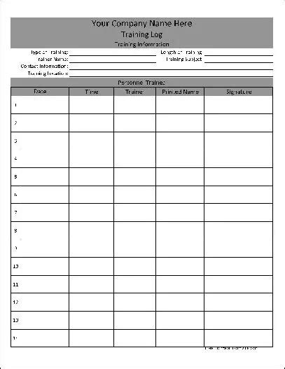 Free Wide Numbered Rows Training Log Personalized From Formville