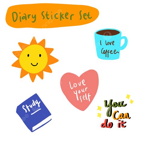 Sunny Day Clipart Vector Diary Sticker Set Sunny Day Sticker Diary