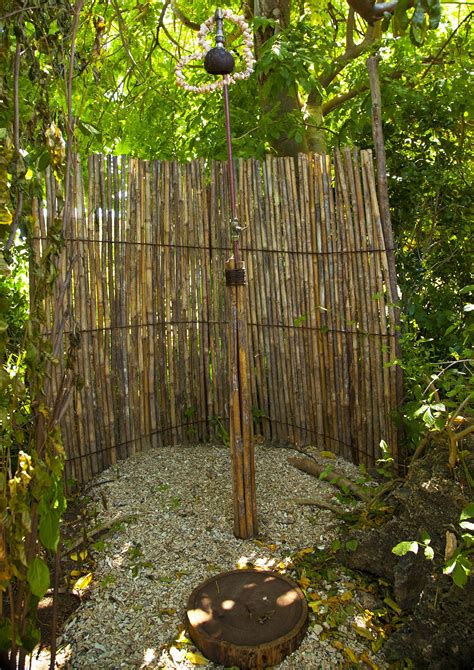 They are easy to attach to each other with wooden fence posts and specially developed. Bathroom, Rustic Outdoor Shower Design With Bamboo ...