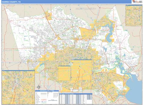 Harris County Texas Zip Code Wall Map