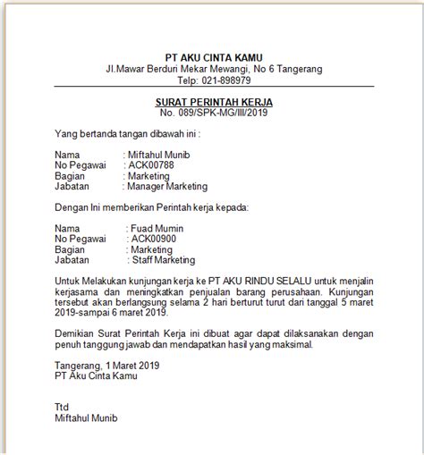 13th maret 2021 4 min read. Contoh Surat Perintah Kerja dan Cara Membuat surat ...