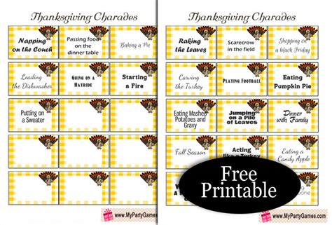 22 Free Printable Thanksgiving Charades Cards In 2022 Charades Cards