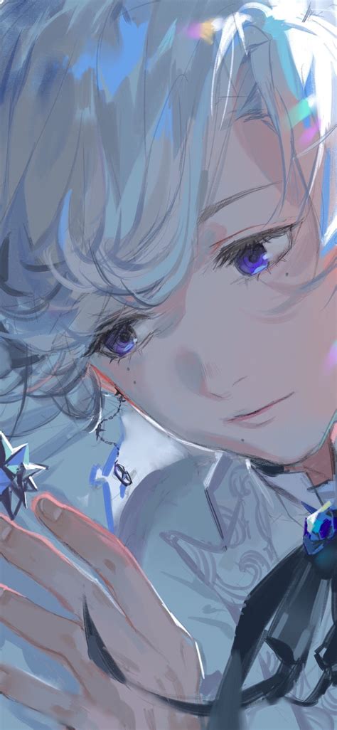 Download 1125x2436 Anime Boy Earrings White Hair Shoujo Wallpapers