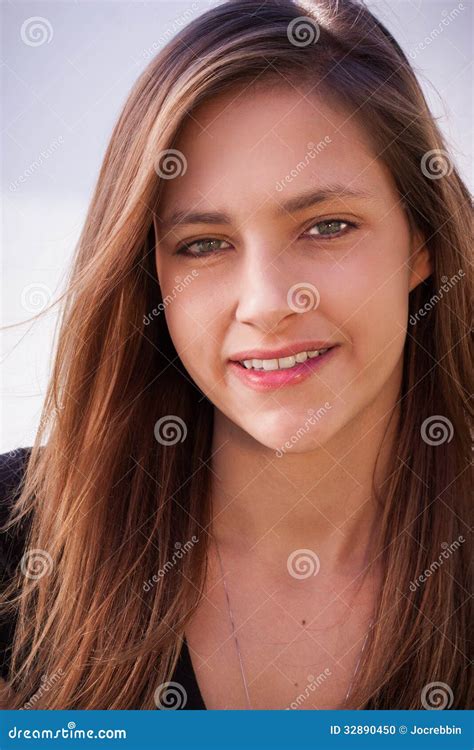 Youthful Beautiful Teenager With Long Brown Hair Stock Photo Image Of
