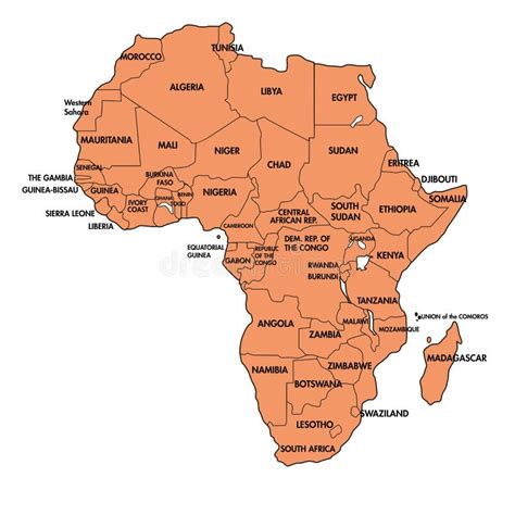 Karta över Afrika Med Alla Länder Och Deras Huvudstäder Vektor