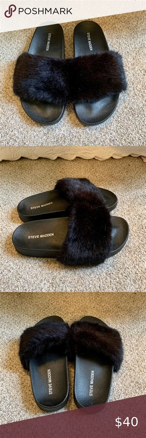 ️BLACK SANDALS ️ in 2020 | Black sandals, Faux fur sandals, Steve madden shoes sandals