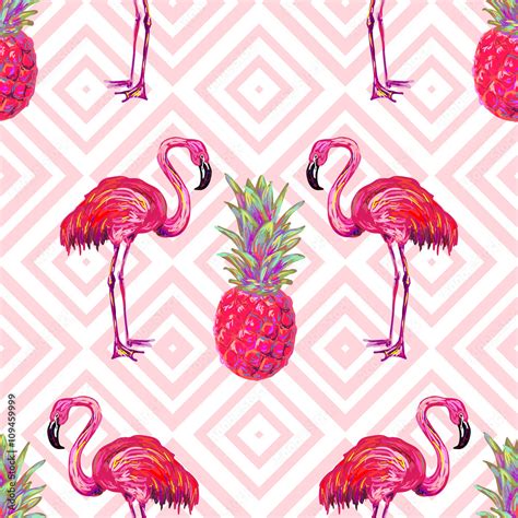 seamless summer tropical pattern with flamingo and pineapple vector background perfect for