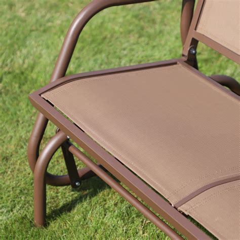 Outdoor Steel Sling Fabric Glider Double Swing Chair Patio Loveseat